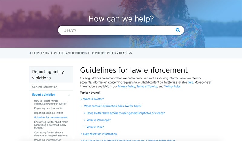 Twitter Law Enforcement Guidelines