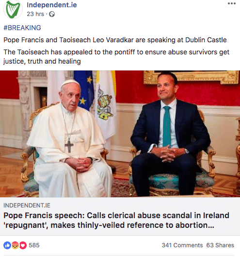Irish Independent Pope in Ireland